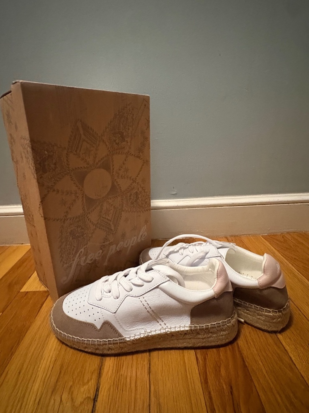Free People Espadrille Platform Sneakers White/Taupe Size 8 NEW